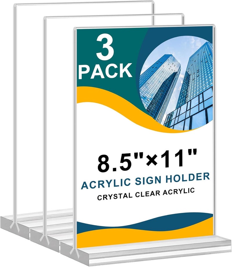 Arrobust 8.5x11 Acrylic Sign Holder 3 Pack Vertical Clear Table Menu Signs Holder, - Image 1